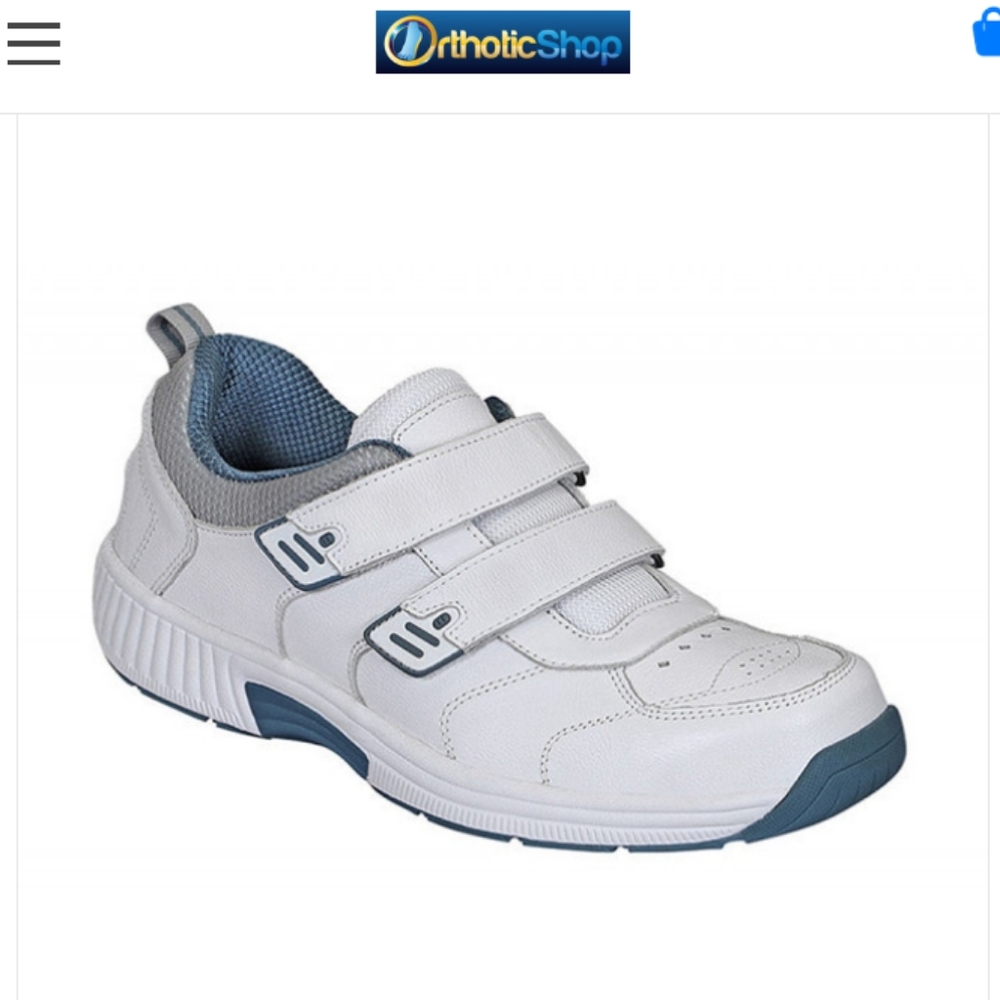 OrthoFeet men's shoes, size 9.5 Wide. White and blue. NWOT/Box